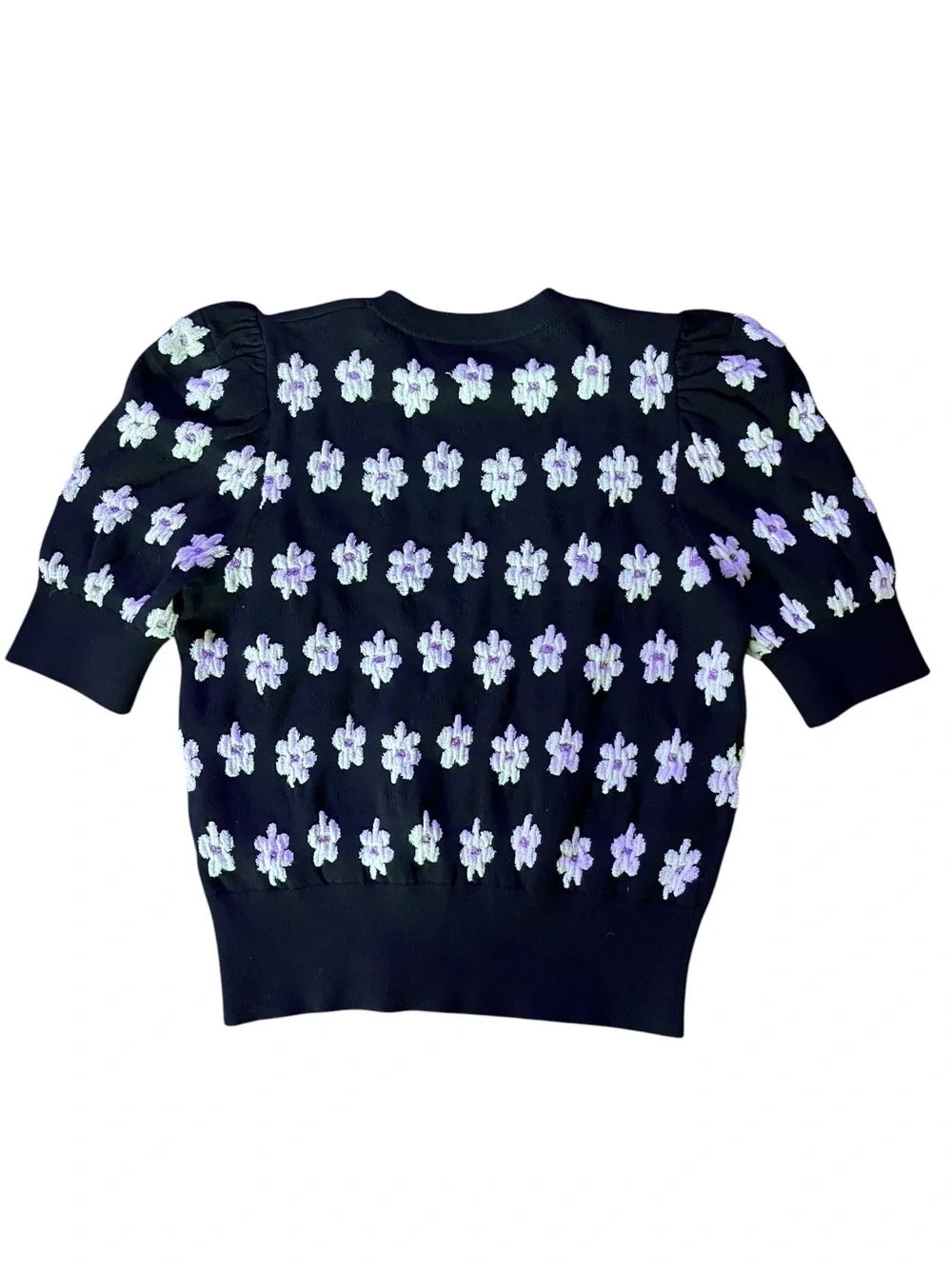 kate spade Black Daisy Puff-Sleeve Knit Top as seen on riverdale